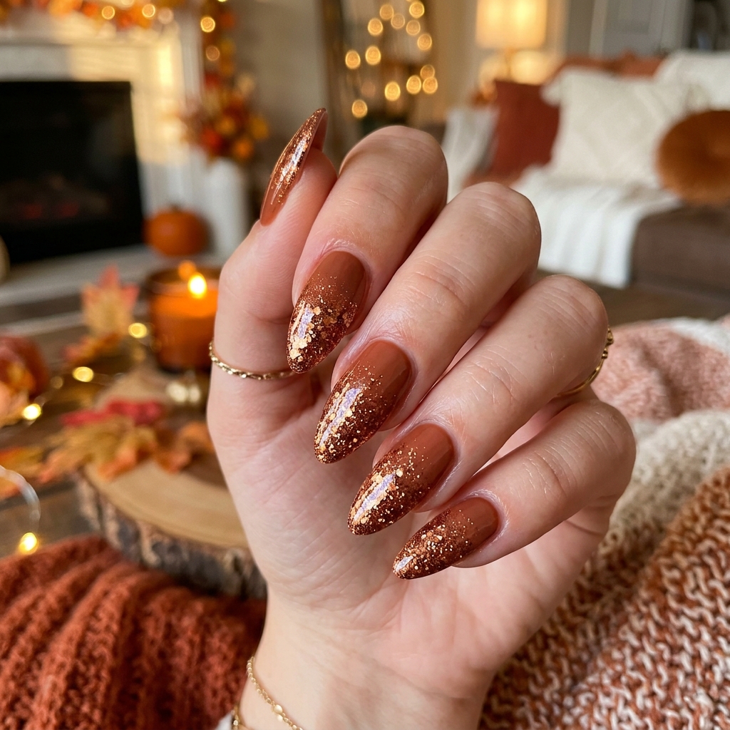 30 Fall Ombre Nails Ideas That Are Simply Stunning 19 Warm Brown and Glitter Ombre Nails