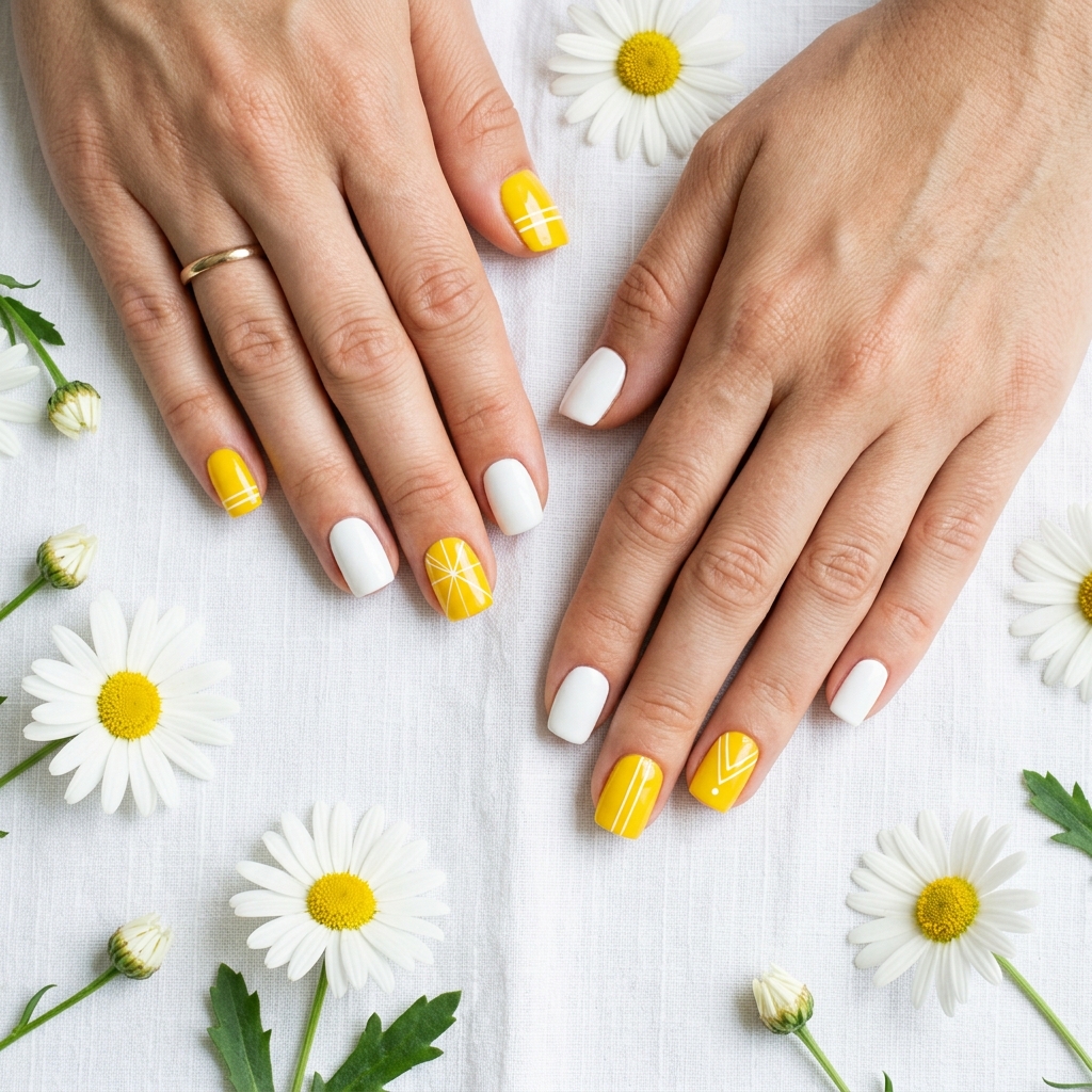 White and Yellow Nail Designs