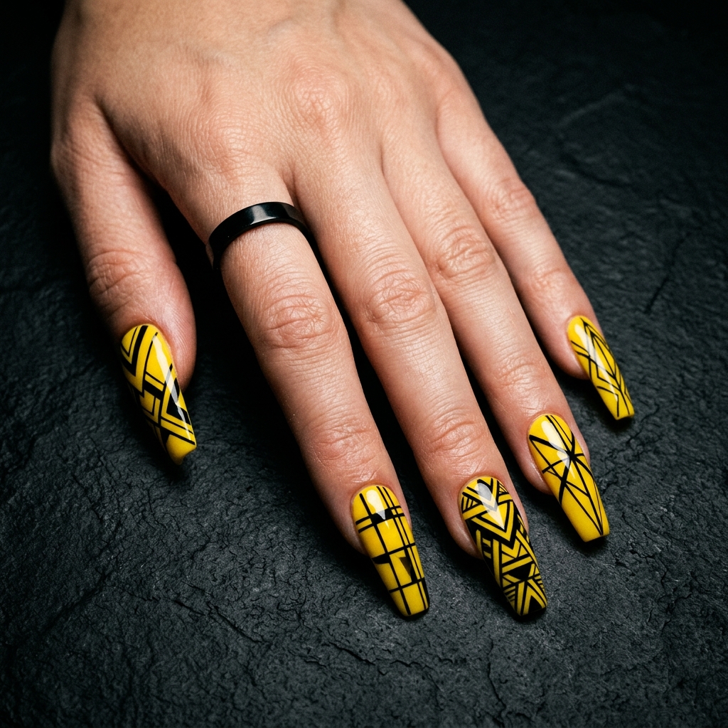 Black and Yellow Nail Designs