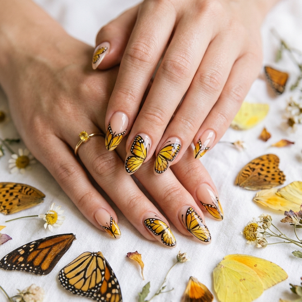 Butterfly Yellow Nail Designs