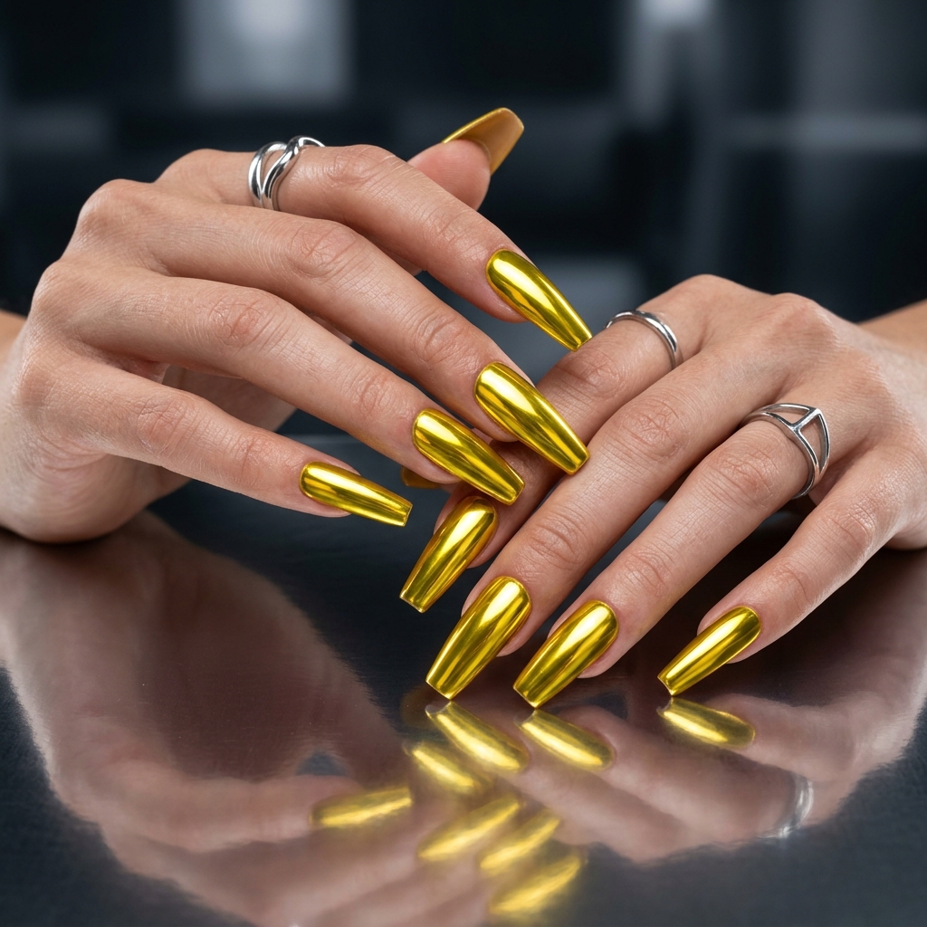 Yellow Chrome Nail Designs