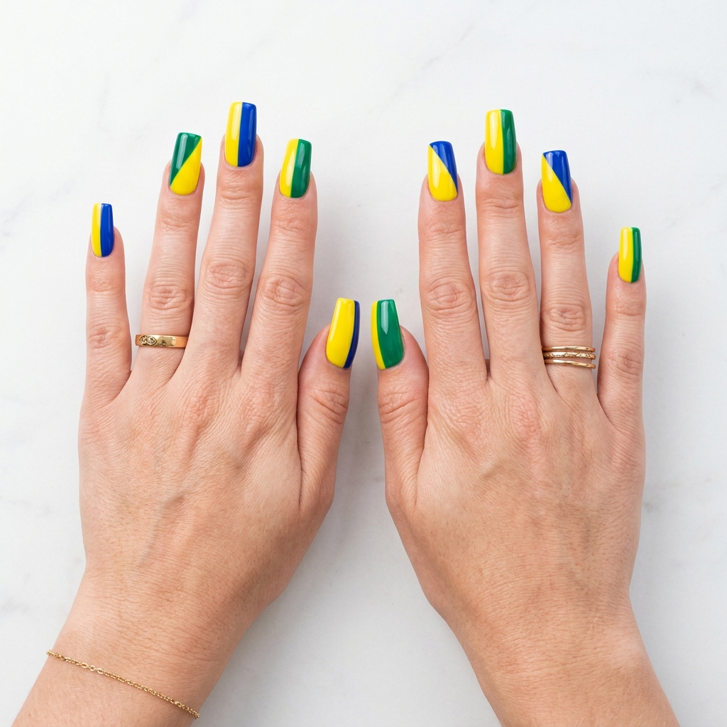 Yellow Color Block Nail Designs