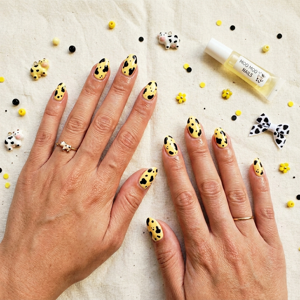 Cow Print Yellow Nail Designs