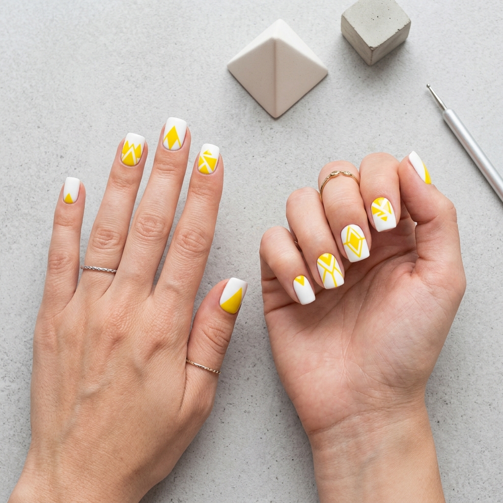 Geometric Yellow Nail Designs