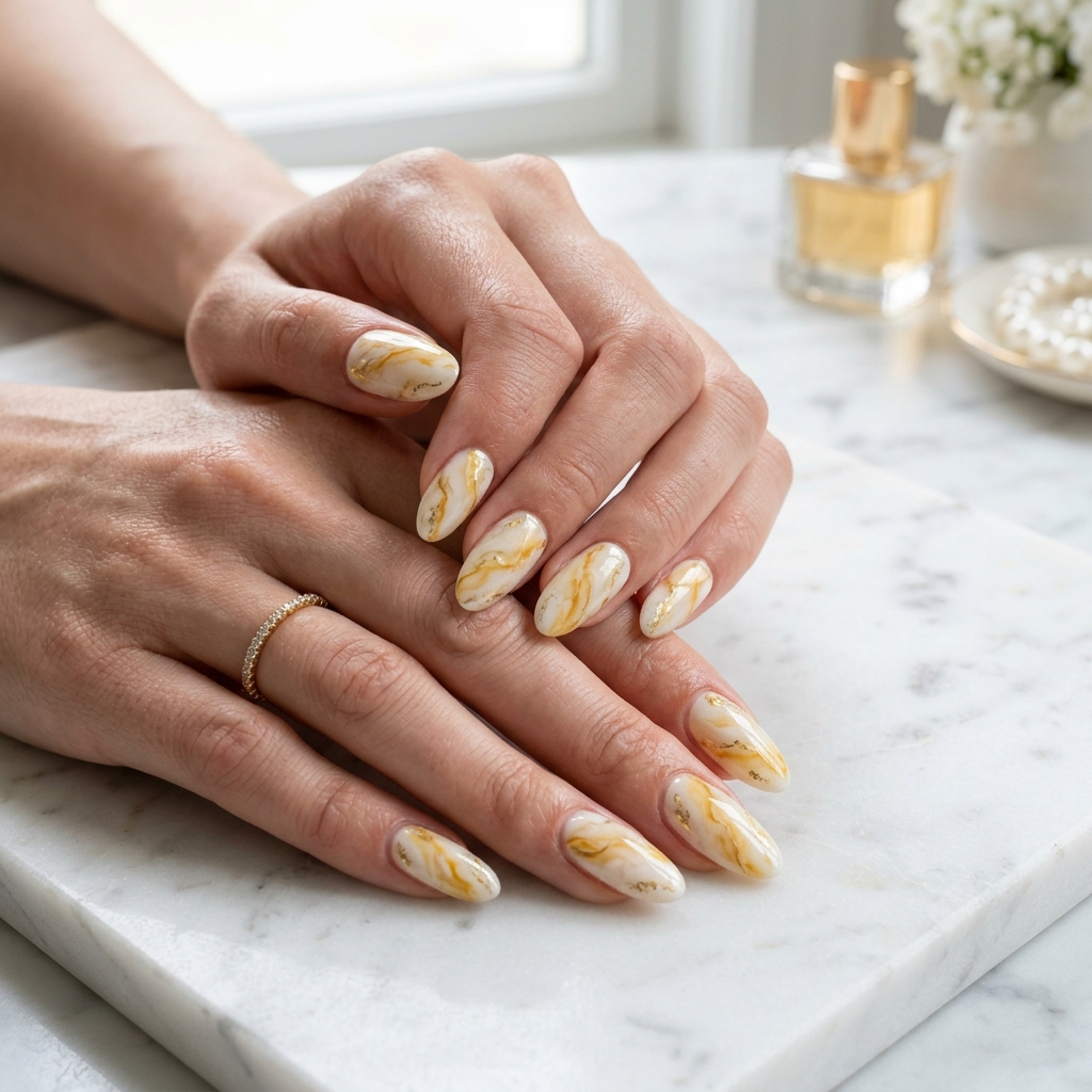 Yellow Marble Nail Designs