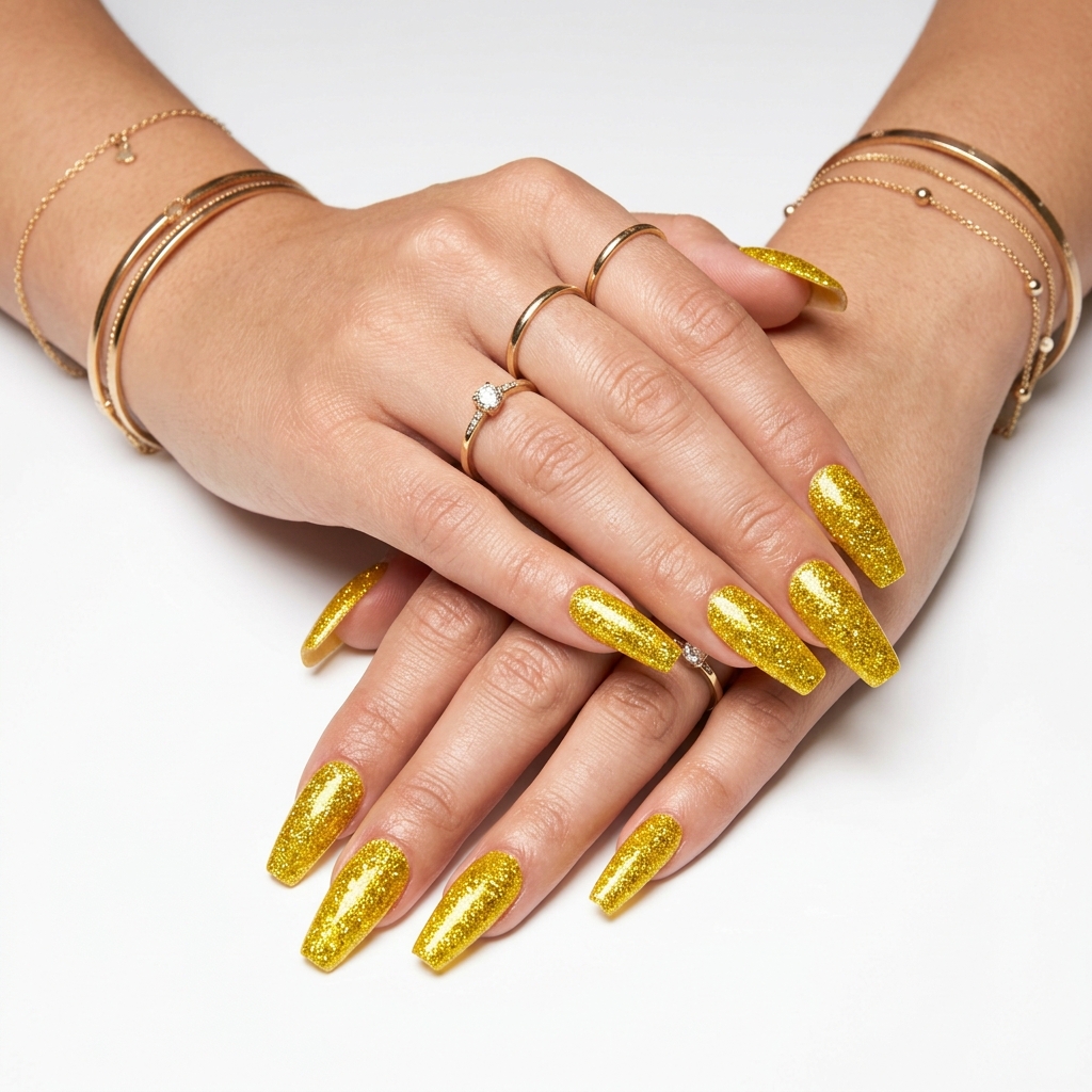 Yellow Nail Designs with Glitter