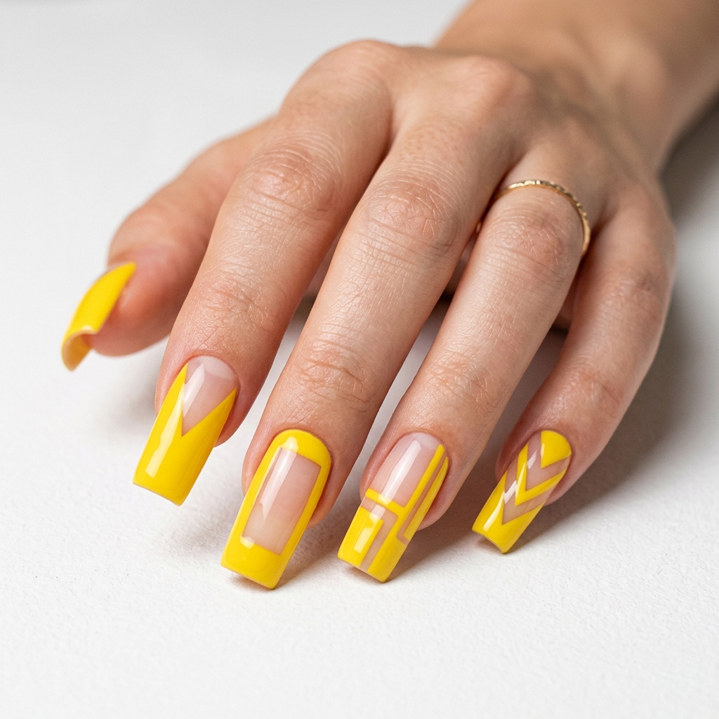 Yellow Negative Space Nail Designs