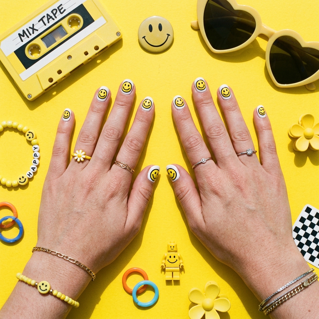 Smiley Face Yellow Nail Designs