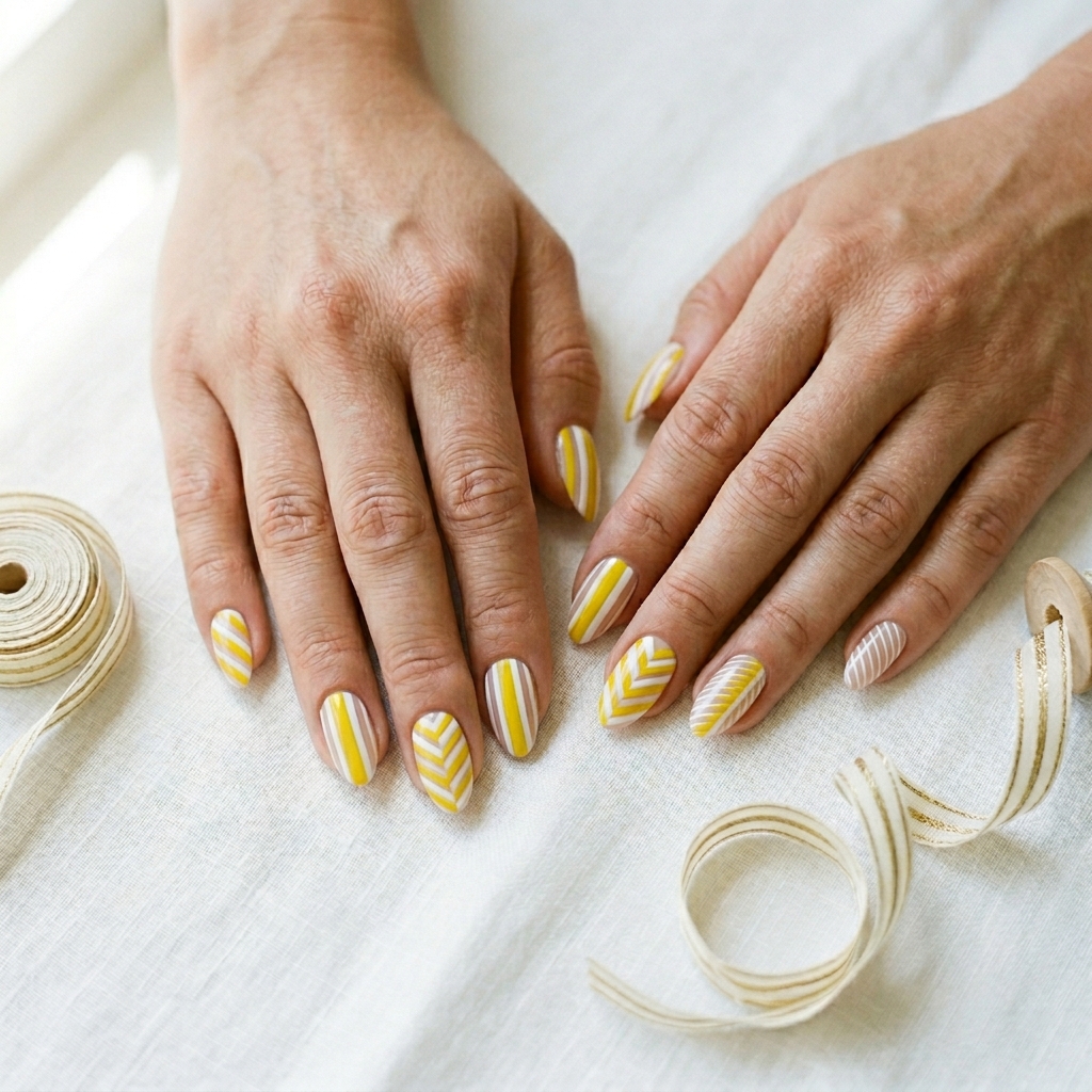 Yellow Striped Nail Designs