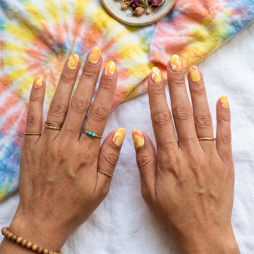 Tie Dye Yellow Nail Designs