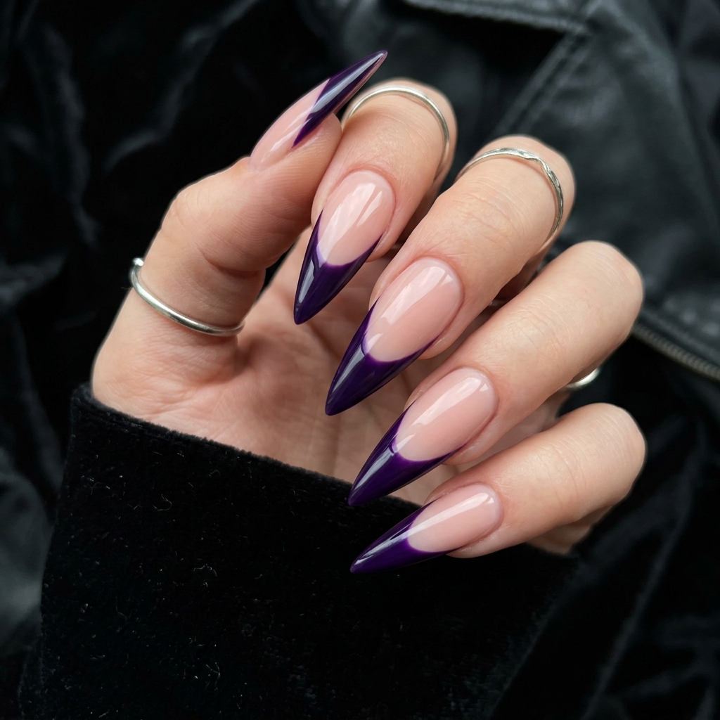 Purple French Tip Nails: 30 Stunning Ideas to Inspire Your Next Manicure 14 Stiletto Purple French Tip Nails Ideas