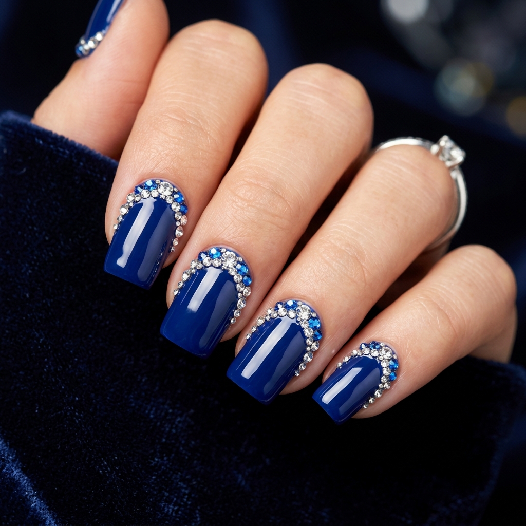 Blue and Silver Nail Designs Ideas: 30 Stunning Looks to Try Now 19 Rhinestone Blue and Silver Nail Designs Ideas