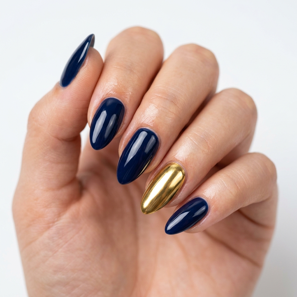 Navy Blue and Gold Nails: 30 Gorgeous Ideas to Elevate Your Manicure 21 20. Navy Blue and Gold 202606232338