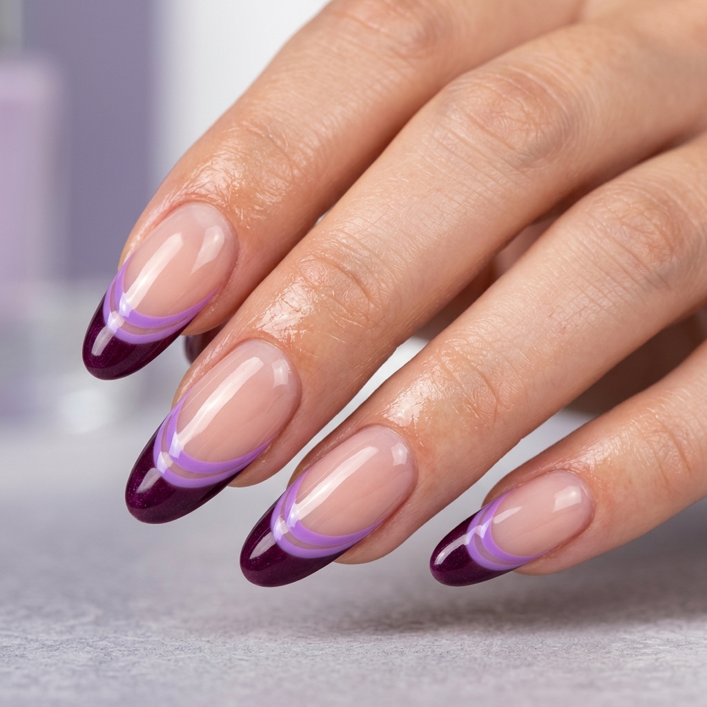 Purple French Tip Nails: 30 Stunning Ideas to Inspire Your Next Manicure 21 Double Purple French Tip Nails Ideas