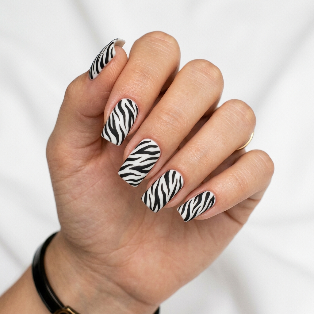 Matte Zebra Nail Art Ideas