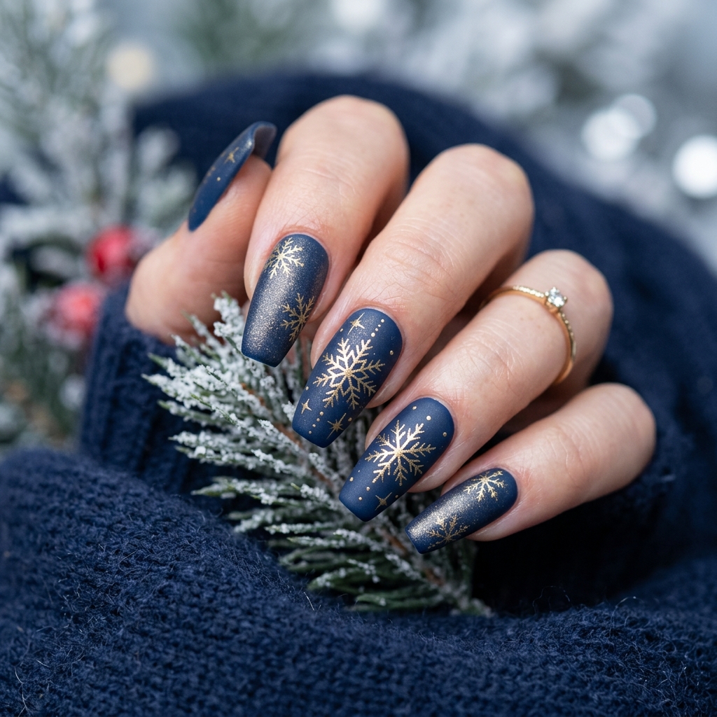 Navy Blue and Gold Nails: 30 Gorgeous Ideas to Elevate Your Manicure 28 27. Navy Blue and Gold 202606232351