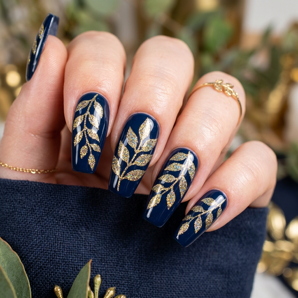 Leaf Nail Art: 30 Stunning Nature Inspired Ideas for Your Next Manicure 30 Glitter Leaf Nail Art Ideas