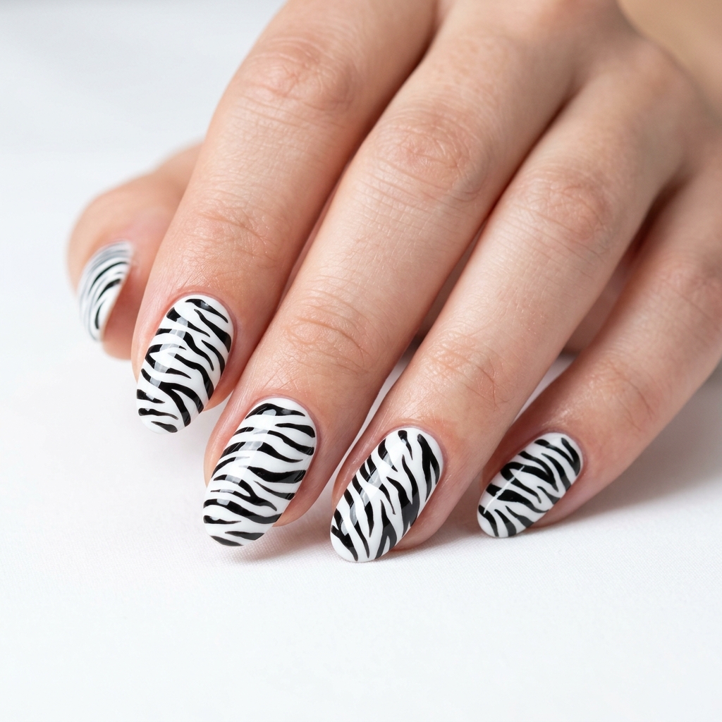 Zebra Print Gel Nail Art Ideas