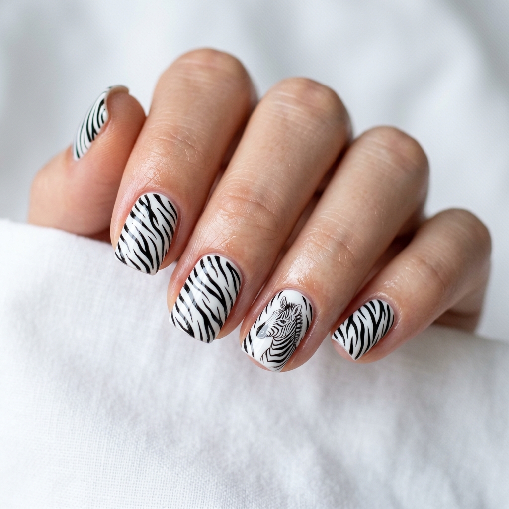 Zebra Nail Art on Short Nails Ideas