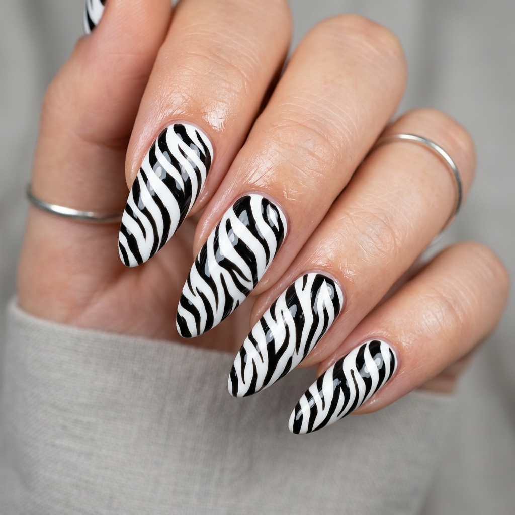 Zebra Nails Art on Long Nails Ideas