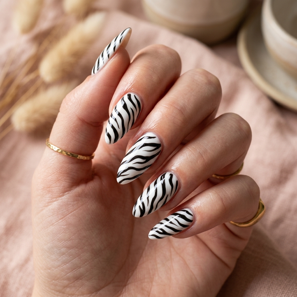 Zebra Nail Art Almond Shape Ideas