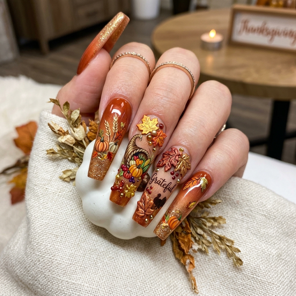 Thanksgiving Nails Ideas: 30 Festive Designs to Celebrate the Season 7 Acrylic Thanksgiving Nails Idea