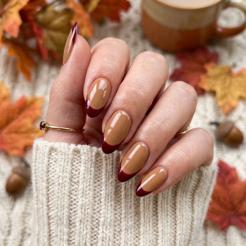 Fall French Tip Almond Nails Ideas