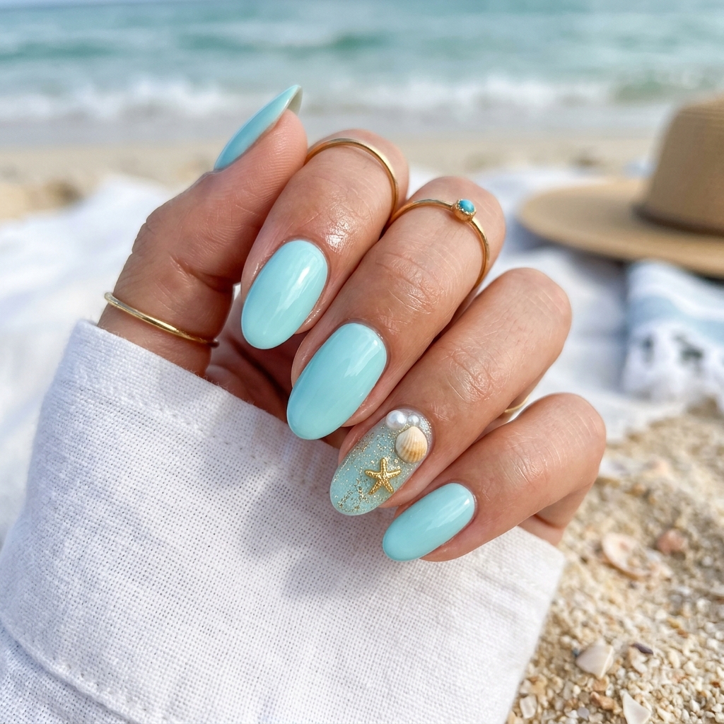 Beach Nail Ideas: 30 Refreshing Designs to Inspire Your Summer Manicure 18 Aqua Beach Nail Idea