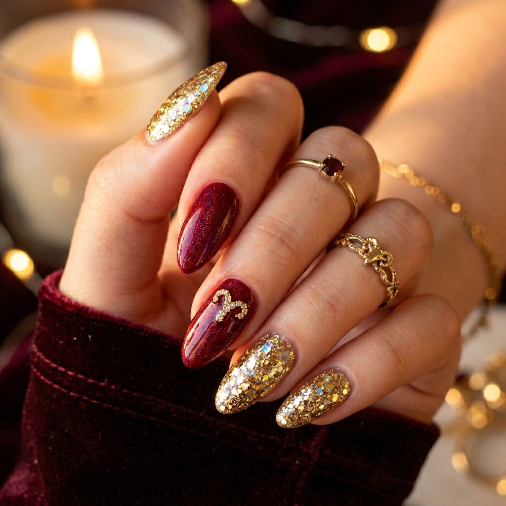 Aries Glitter Nails
