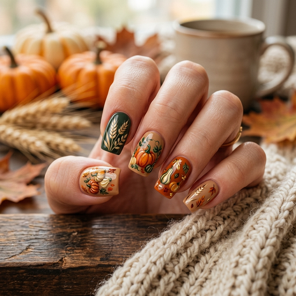Thanksgiving Nails Ideas: 30 Festive Designs to Celebrate the Season 4 Autumn Harvest Thanksgiving Nails Ideas