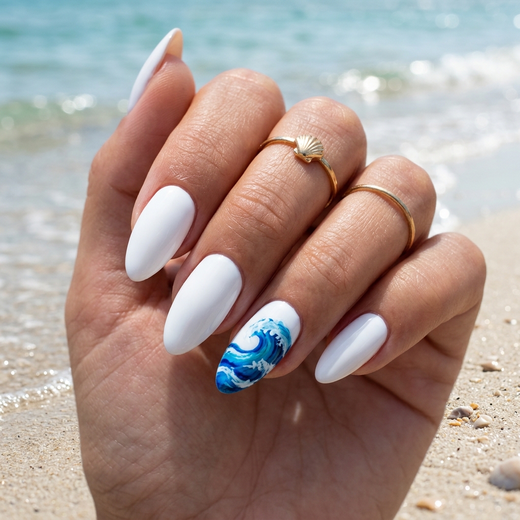 Beach Nail Ideas: 30 Refreshing Designs to Inspire Your Summer Manicure 4 Beach Nail Ideas with Wave Design