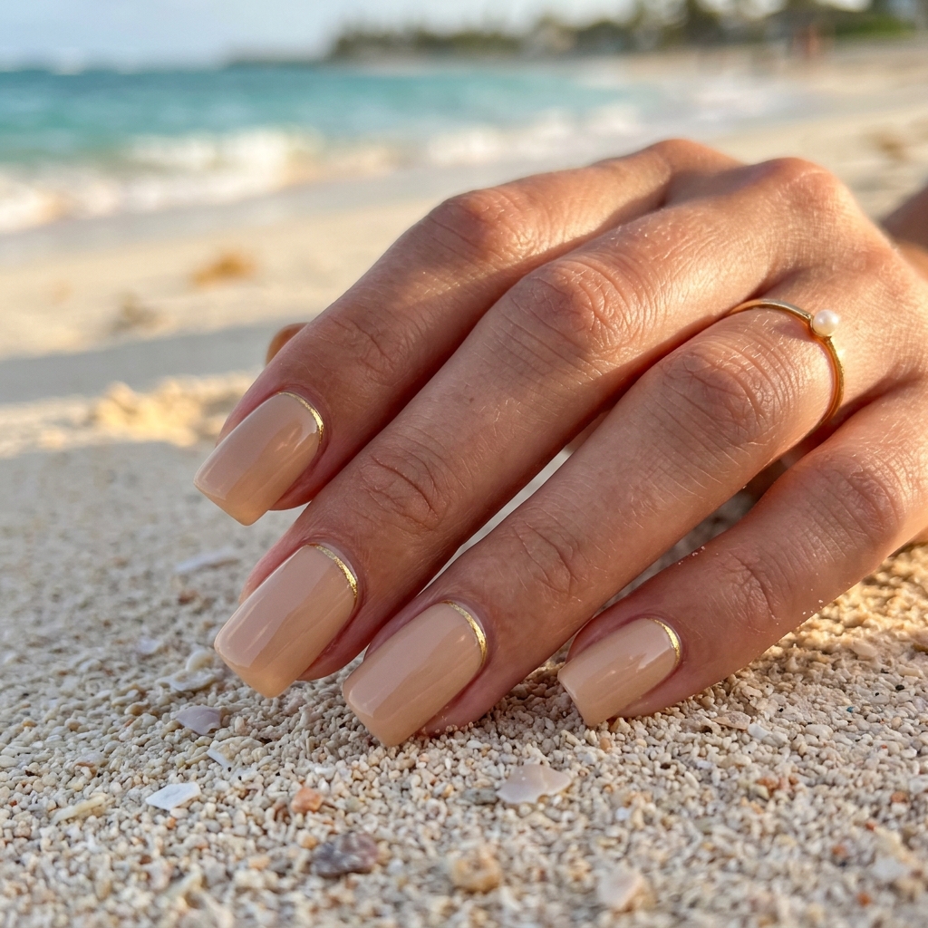 Beach Nail Ideas: 30 Refreshing Designs to Inspire Your Summer Manicure 25 Beach Nail Ideas with Gold Accent