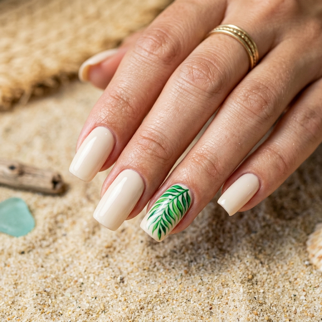 Beach Nail Ideas: 30 Refreshing Designs to Inspire Your Summer Manicure 9 Beach Nail Idea with Palm Leaf Design