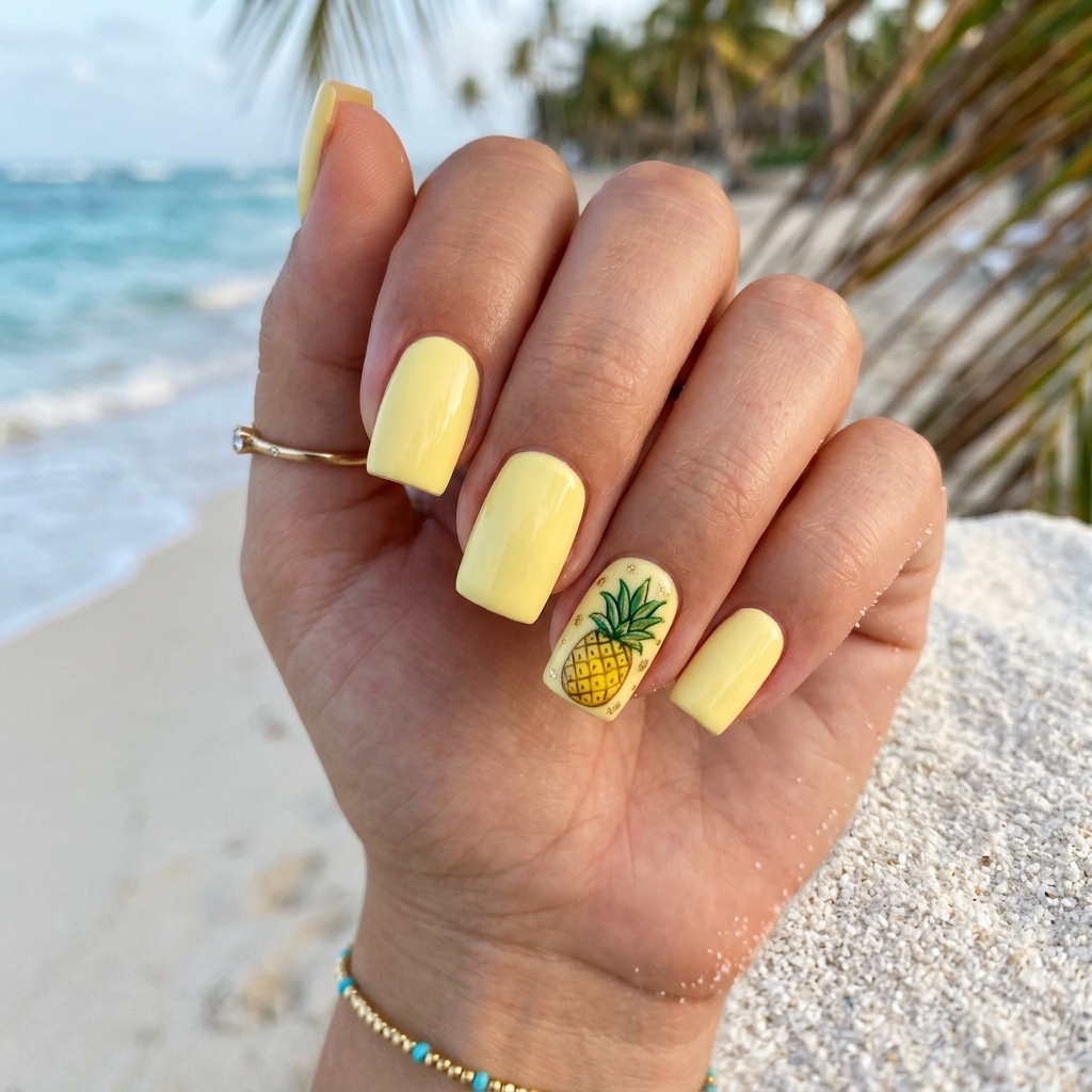 Beach Nail Ideas: 30 Refreshing Designs to Inspire Your Summer Manicure 20 Beach Nail Idea with Pineapple Design