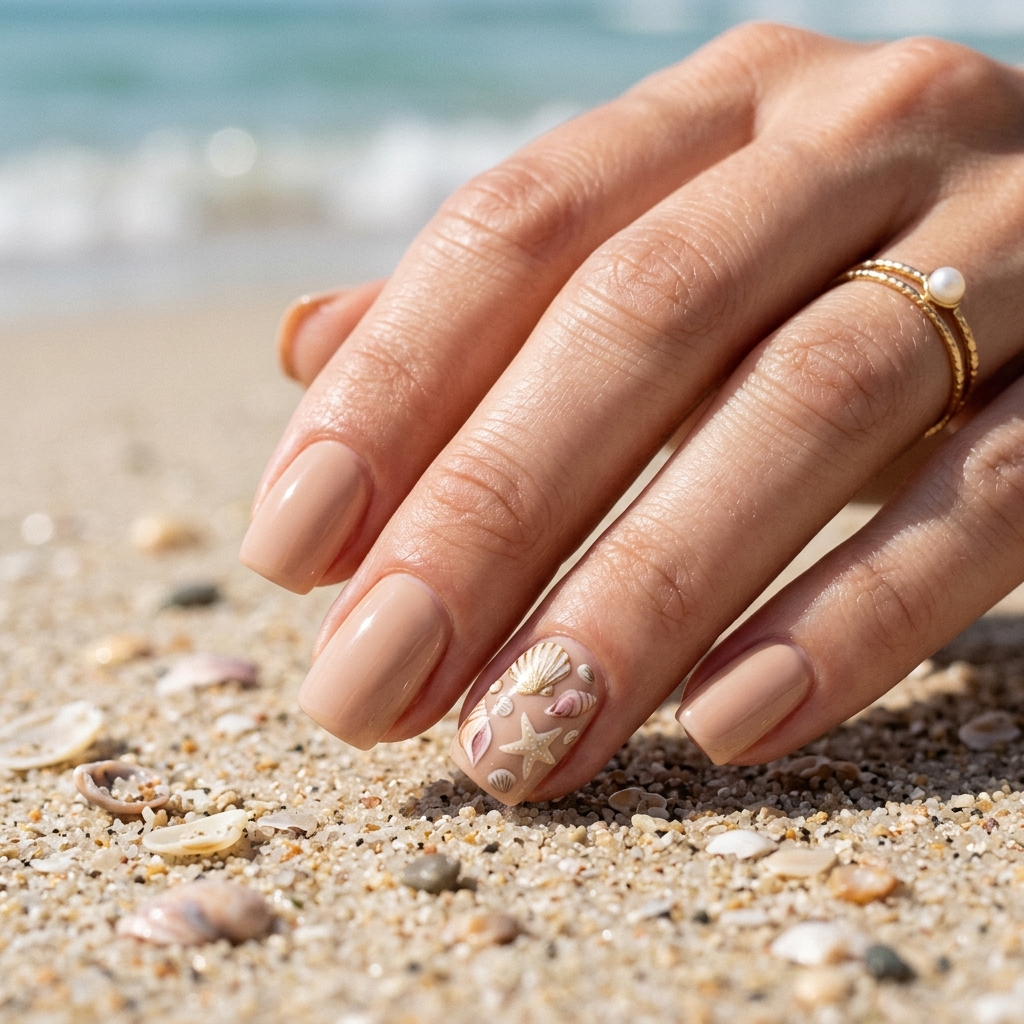 Beach Nail Ideas: 30 Refreshing Designs to Inspire Your Summer Manicure 6 Beach Nail Ideas with Seashell Design