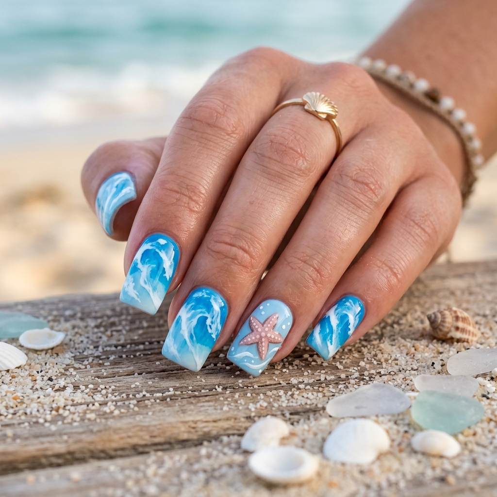 Beach Nail Ideas: 30 Refreshing Designs to Inspire Your Summer Manicure 11 Beach Nail Idea with Starfish Design