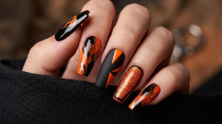 black and orange nails