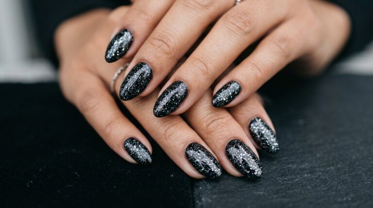 black sparkly nails