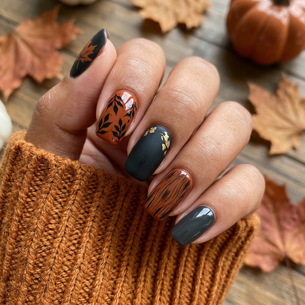 Black and Orange Fall Nail Ideas