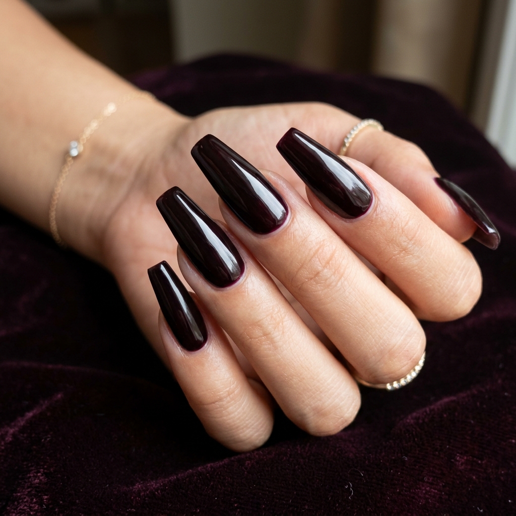 Black Cherry Nails: 30 Creative Ideas to Inspire Your Next Manicure 7 Black Cherry Coffin Nails Ideas