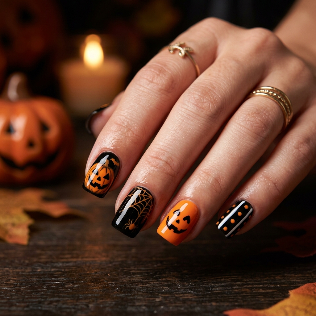 Halloween Black and Orange Nails Ideas