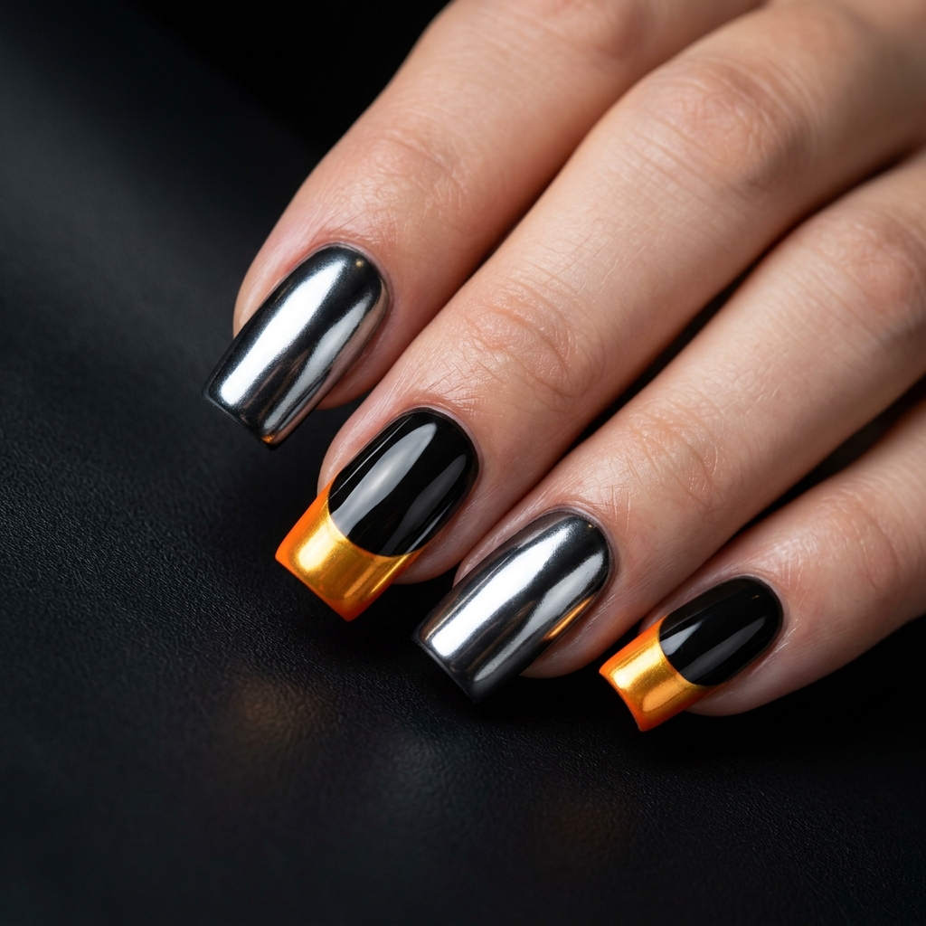 Black and Orange Chrome Nail Ideas