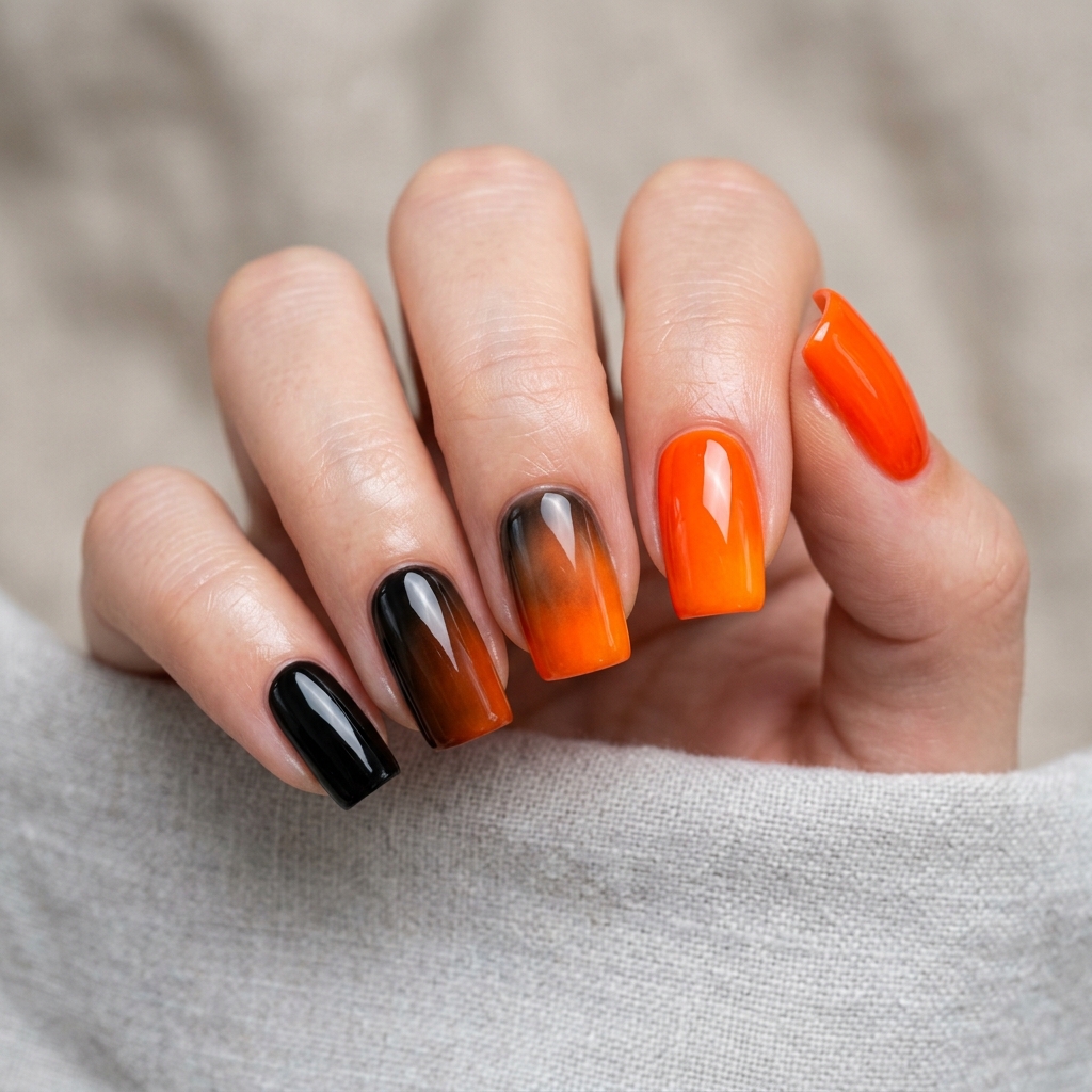Black and Orange Gradient Nail Ideas