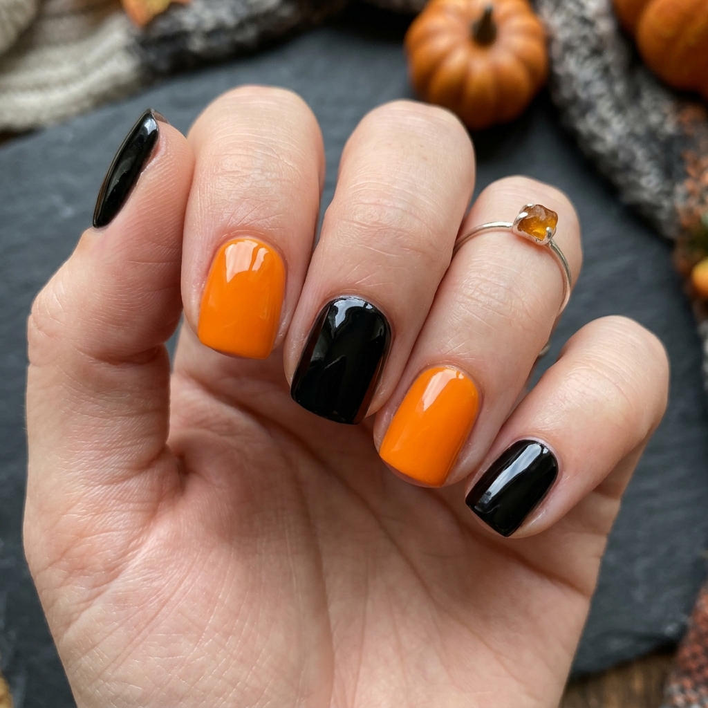 October Nail Designs: 30 Creative Ideas to Inspire Your Autumn Manicure 5 Black and Orange October Nails Ideas