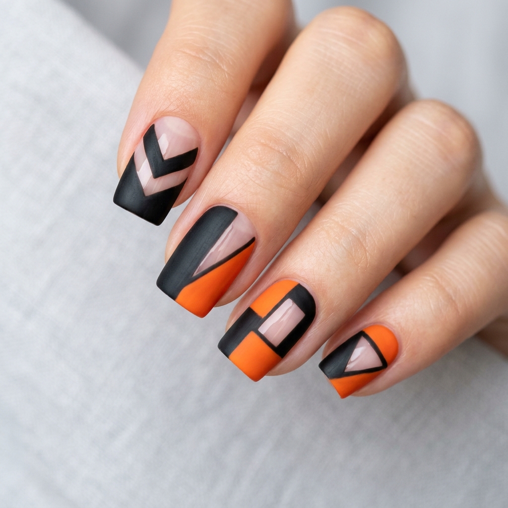 Black and Orange Negative Space Nail Ideas