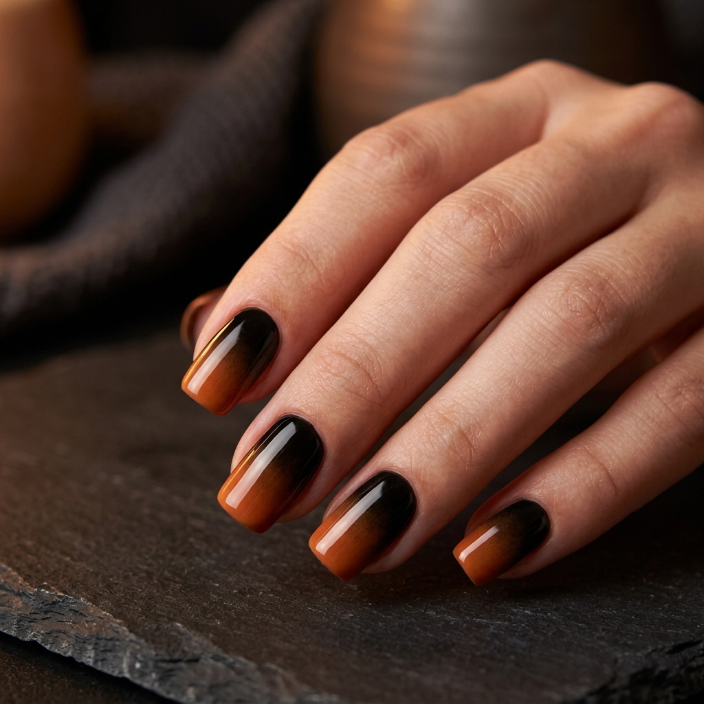 Ombre Black and Orange Nails Ideas