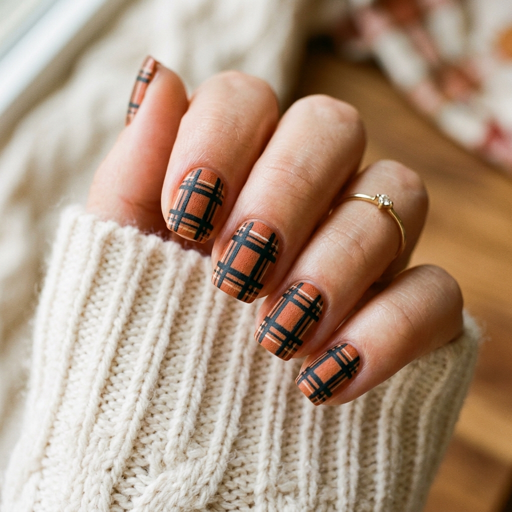 Black and Orange Plaid Nail Ideas