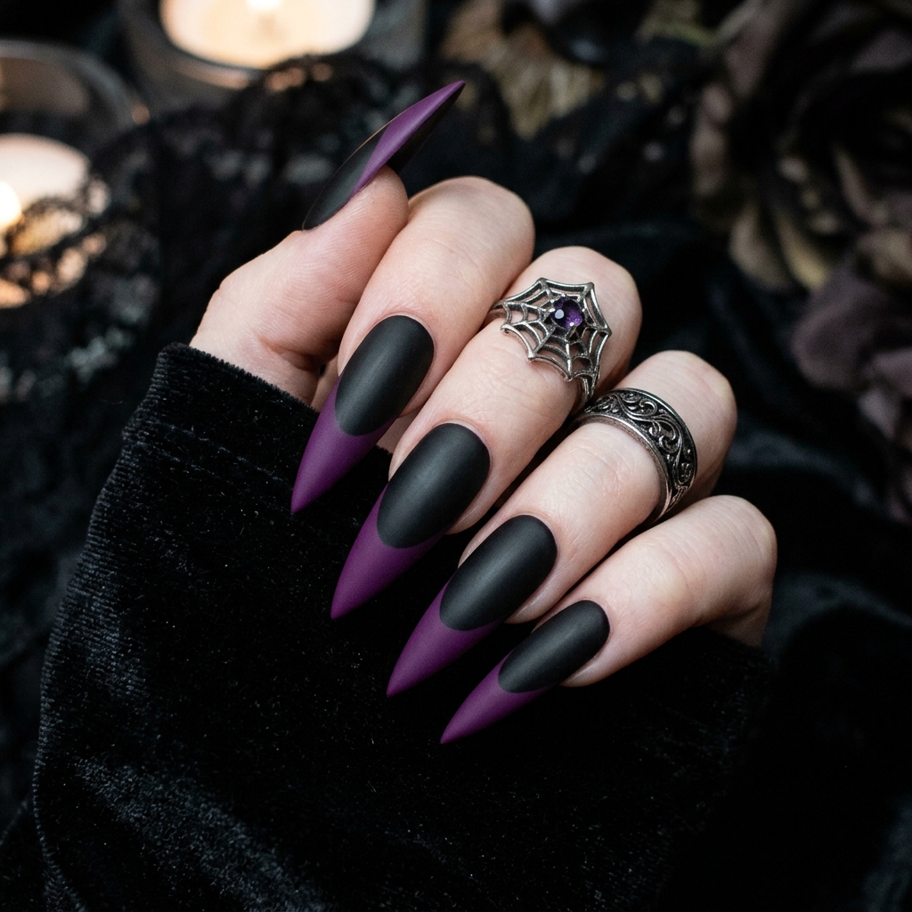Purple French Tip Nails: 30 Stunning Ideas to Inspire Your Next Manicure 25 Black and Purple French Tip Nails Ideas