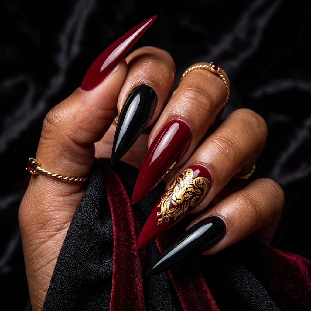 Black and Red Aries Nails