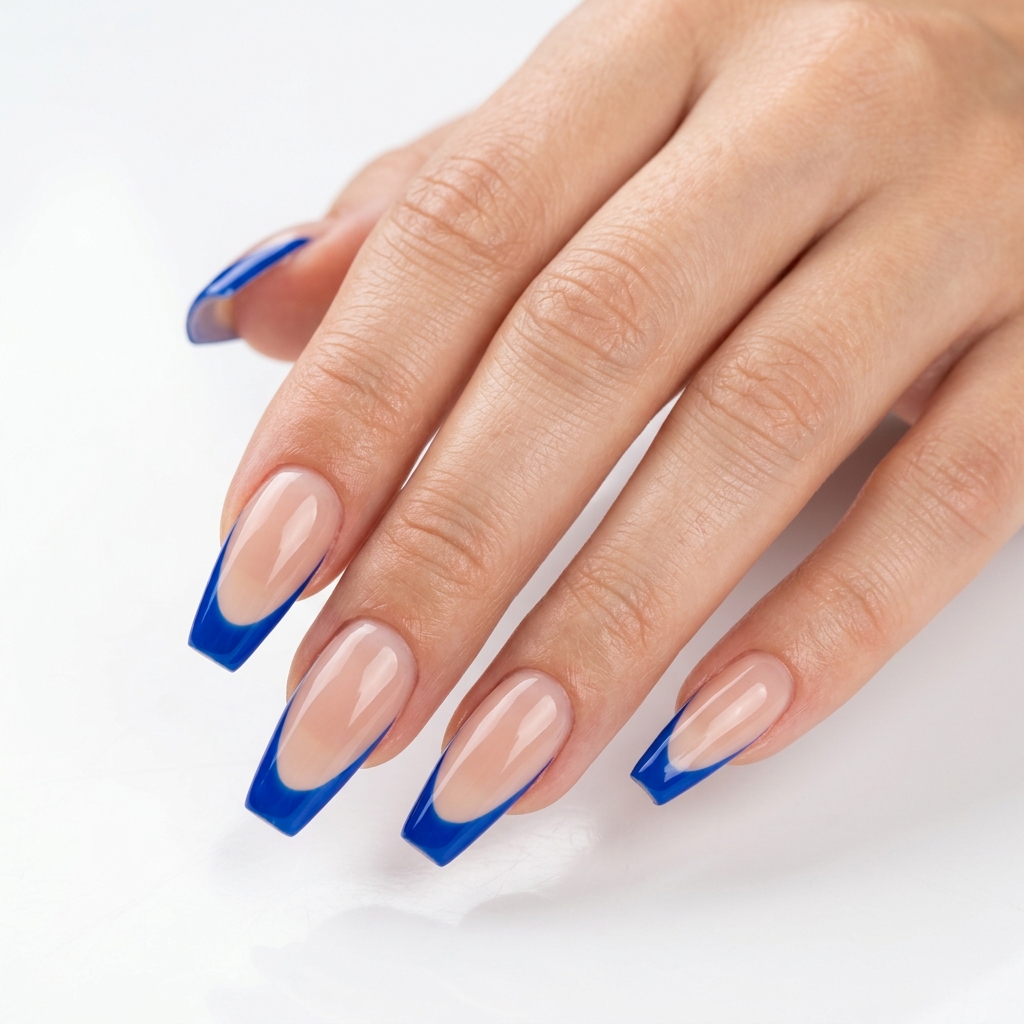 Blue French Tip Coffin Nail Ideas